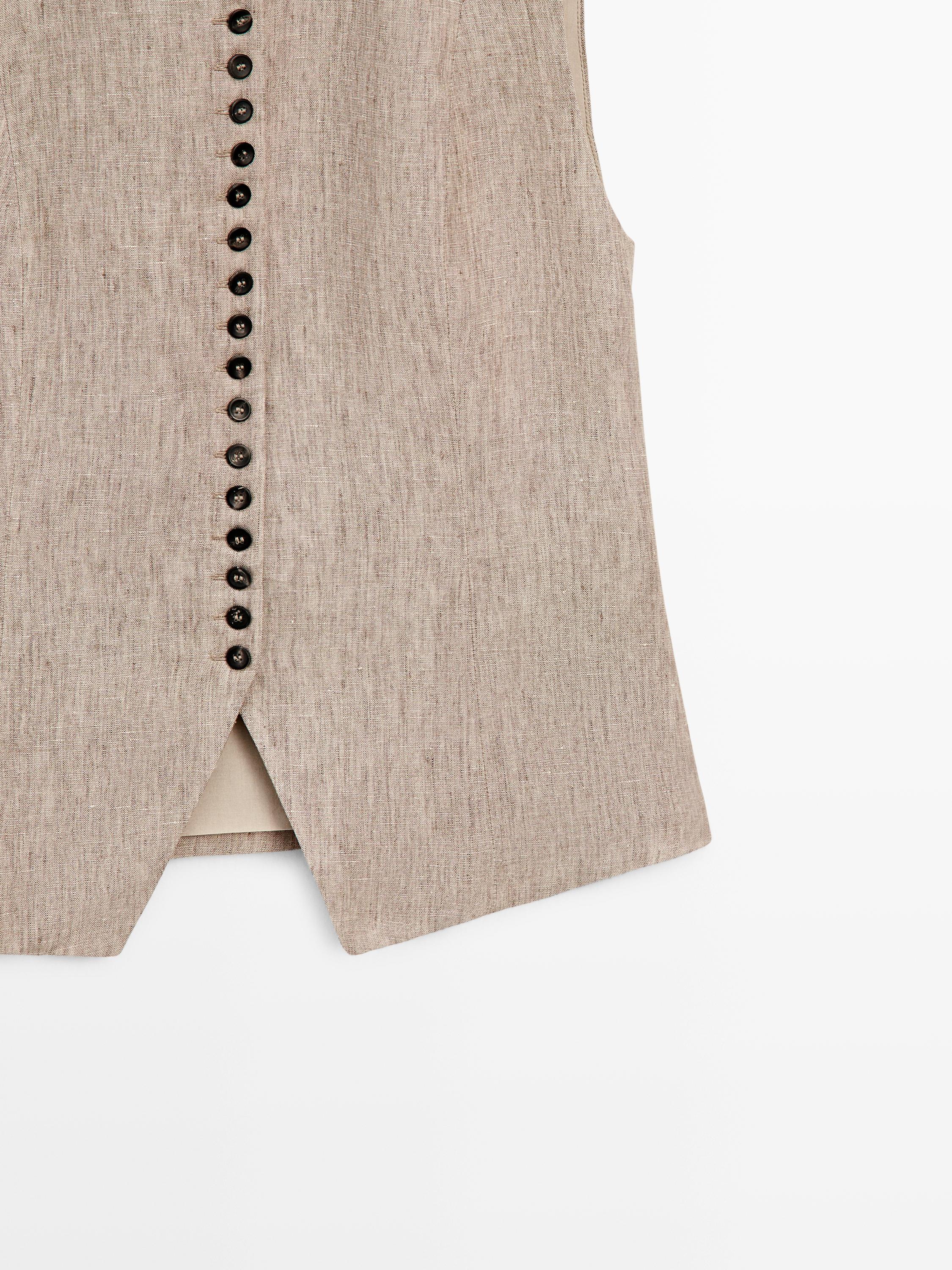 Veste sans manches mélangée détails boutons lin
